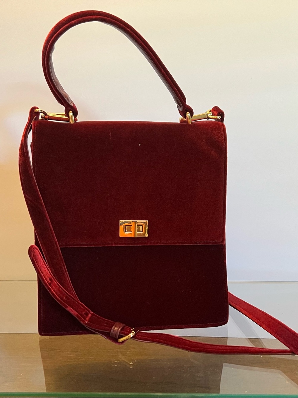 Velvet Structured Crossbody Bag in Deep Burgundy